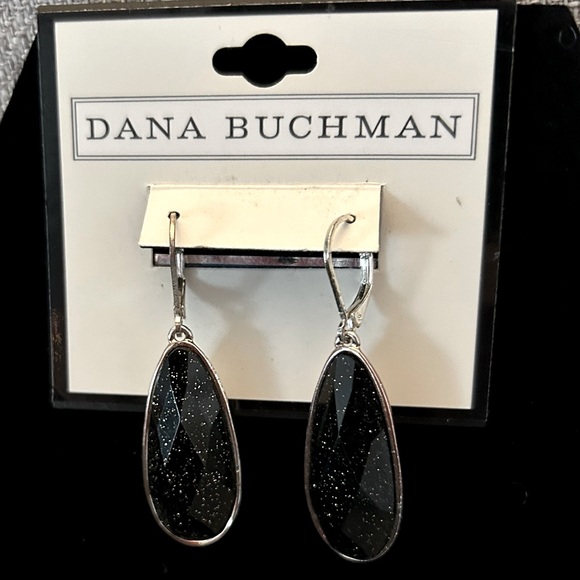 NWT Dana Buchman, silver earrings with black speckled stone - Picture 1 of 6